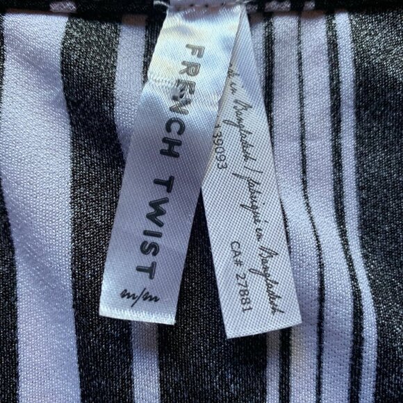 French Twist Black & White Striped Button Front Tie Blouse (M) - Picture 4 of 8